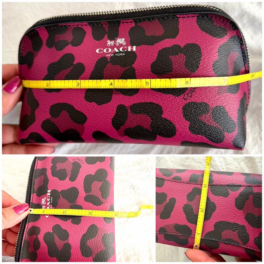 👑✅PRICE FIRM✅ Coach Leather Fuchsia Leopard Print Accessory RARE Trio🔥🔥🔥 - Picture 7 of 16